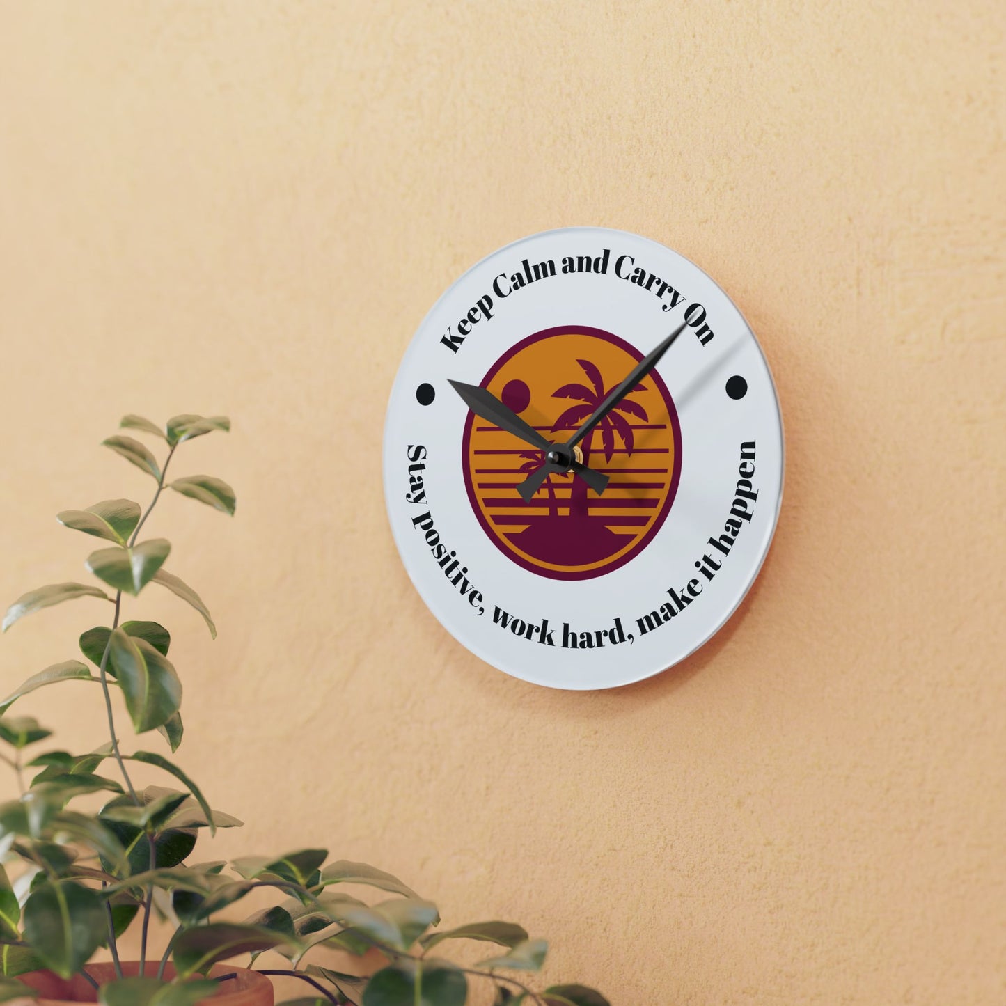 Inspirational Acrylic Wall Clock: Keep Calm & Carry On, Motivational Decor for Home Office, Gift for Students, Positive Vibes