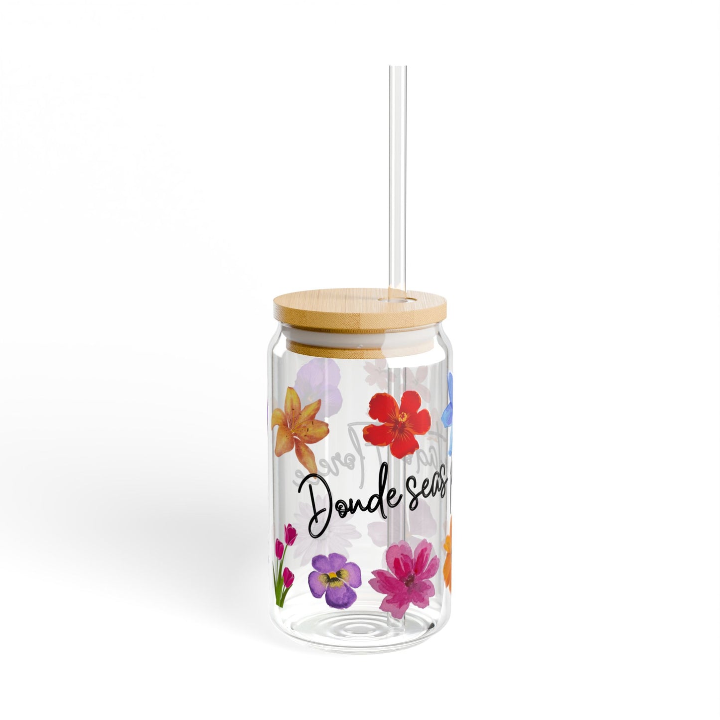 Floral Sipper Glass with Lid and Straw, 16oz, Perfect for Outdoor Picnics, Parties, Home Decor, Gifts