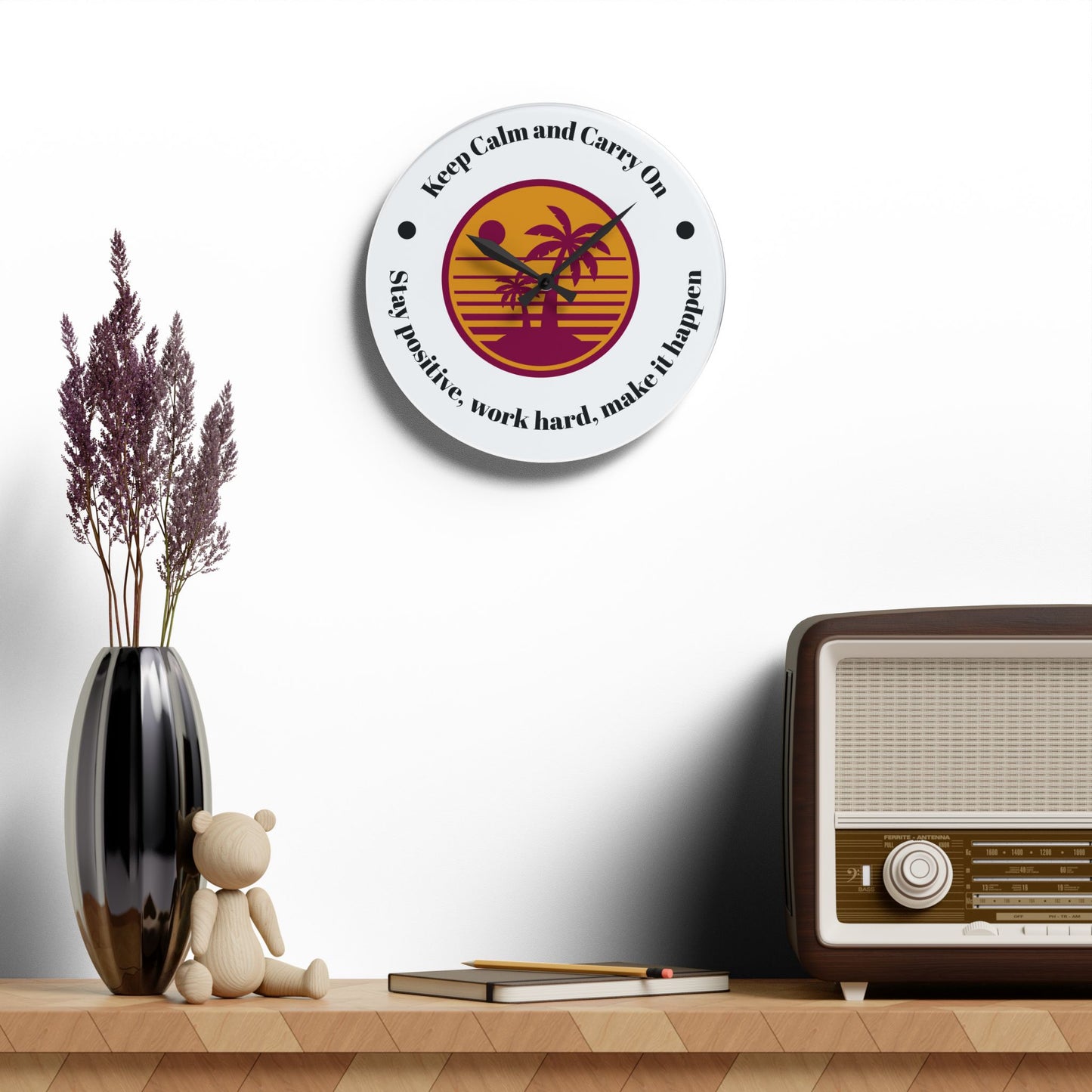 Inspirational Acrylic Wall Clock: Keep Calm & Carry On, Motivational Decor for Home Office, Gift for Students, Positive Vibes