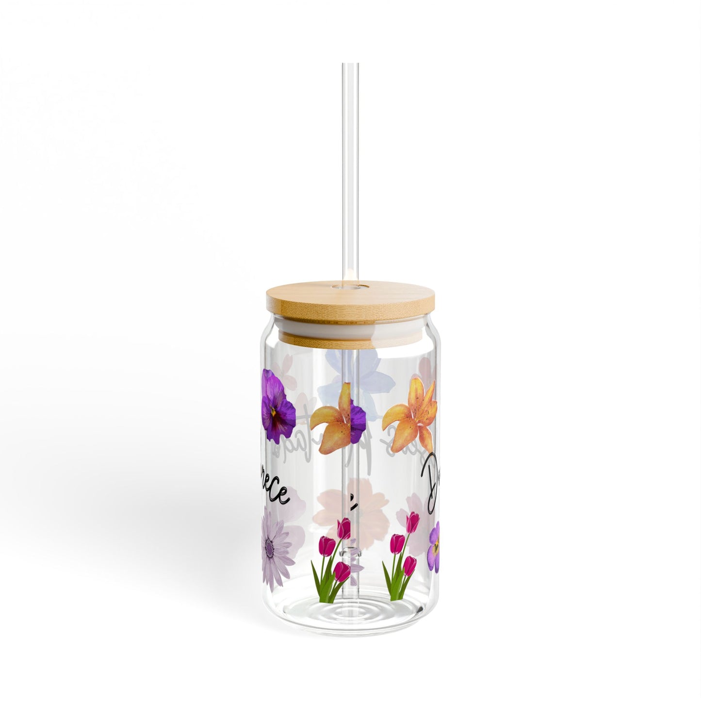 Floral Sipper Glass with Lid and Straw, 16oz, Perfect for Outdoor Picnics, Parties, Home Decor, Gifts
