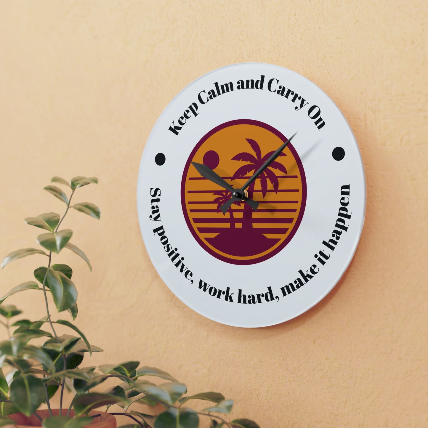 Inspirational Acrylic Wall Clock: Keep Calm & Carry On, Motivational Decor for Home Office, Gift for Students, Positive Vibes