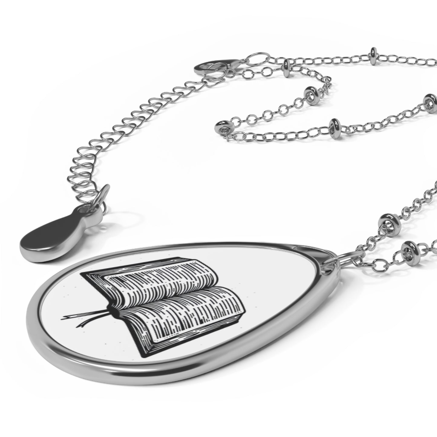 Inspirational Oval Necklace with Open Book Design, Faith Jewelry, Gift for Readers, Graduation Gift, Book Lover Necklace