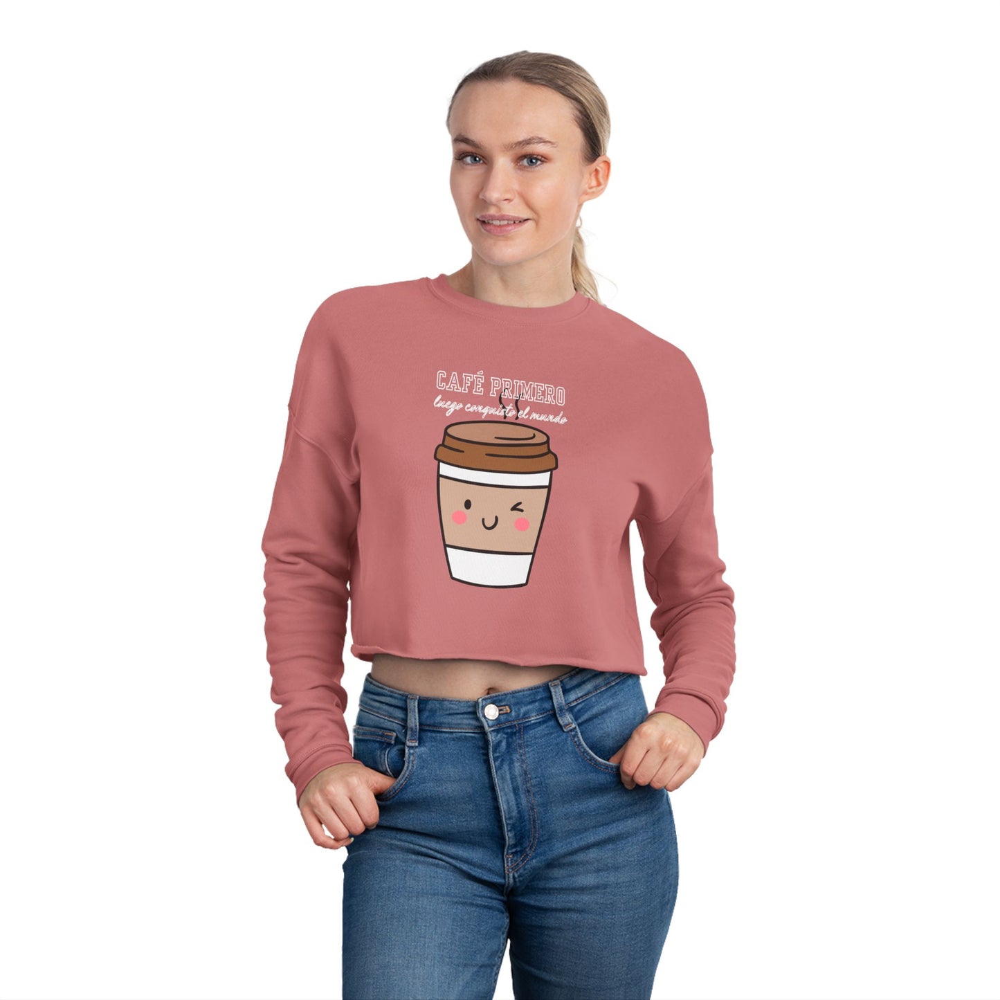 Women's Cropped Sweatshirt: Cute Café Friends Coffee Lover Gift, Cozy Outfit for Brunch, Warm Layer for Fall, Cute Gift for Friends, [...]