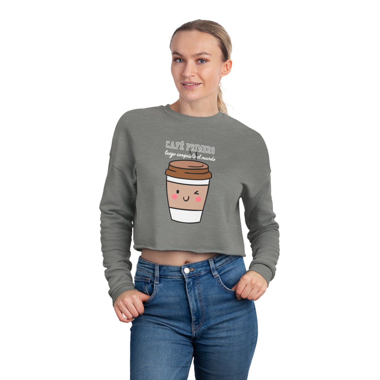 Women's Cropped Sweatshirt: Cute Café Friends Coffee Lover Gift, Cozy Outfit for Brunch, Warm Layer for Fall, Cute Gift for Friends, [...]