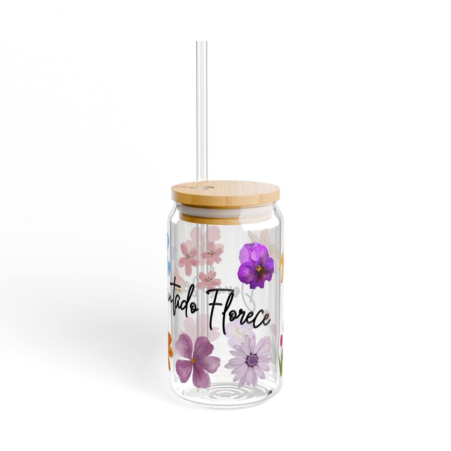 Floral Sipper Glass with Lid and Straw, 16oz, Perfect for Outdoor Picnics, Parties, Home Decor, Gifts