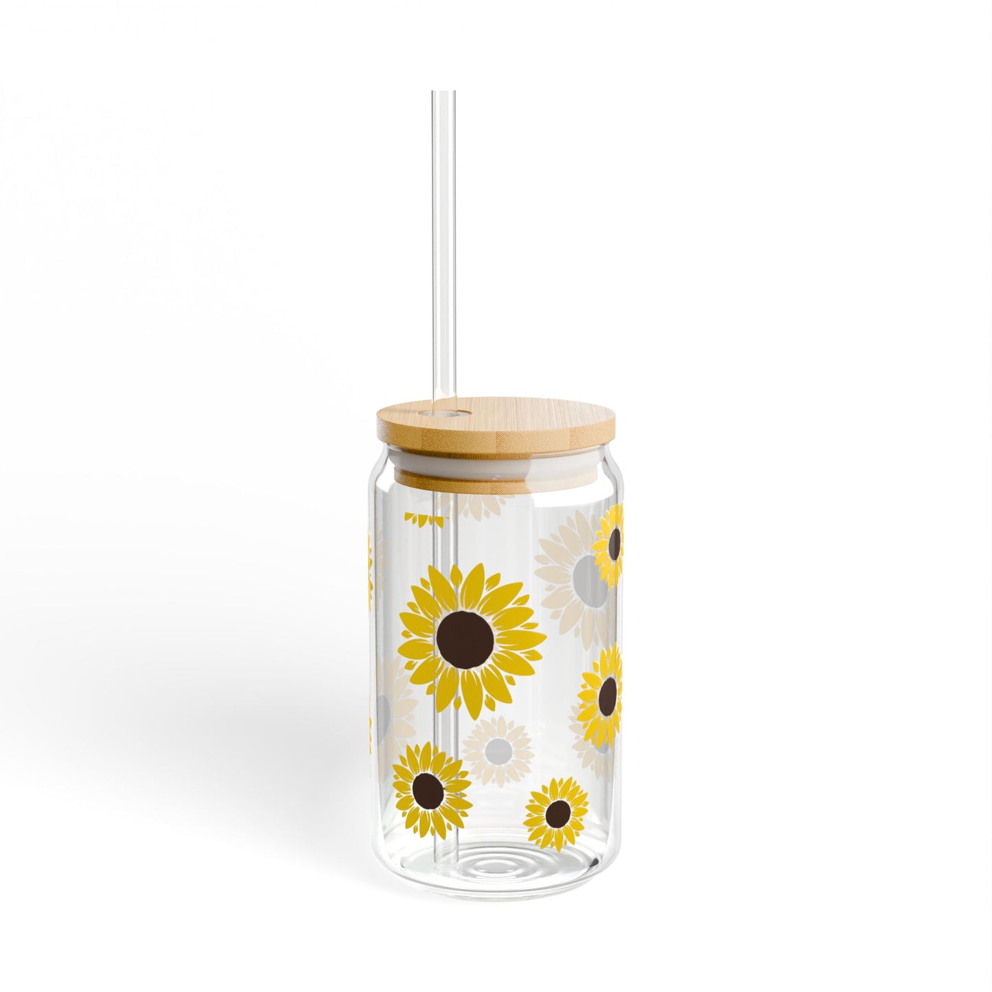 Sunflower Sipper Glass | 16oz Eco-Friendly Drinkware, Perfect for Summer, Gifts for Gardeners, Floral Hydration Jar, Reusable Straw Cup