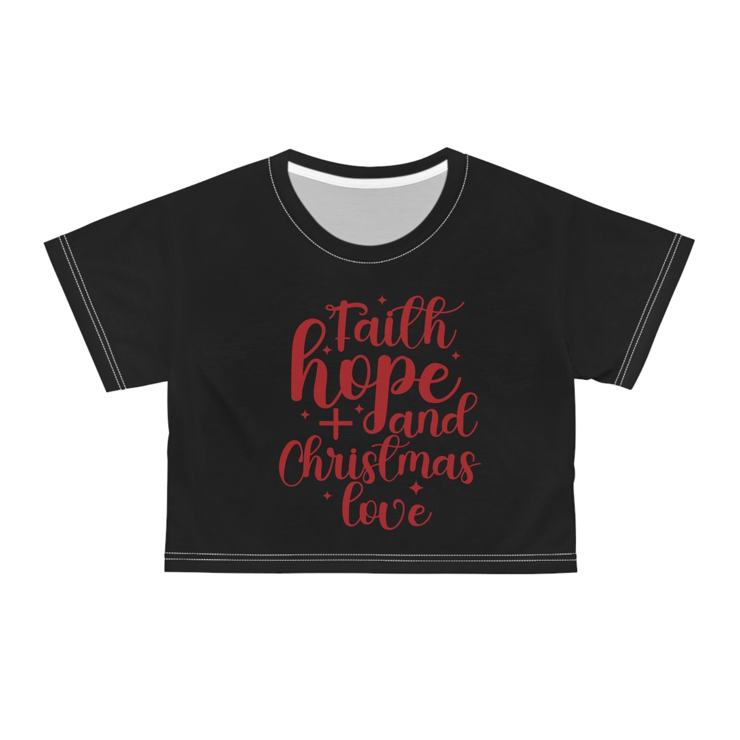 Faith, Hope, and Christmas Love Crop Tee, Holiday Apparel, Festive T-Shirt for Women, Christmas Gift, Casual Wear