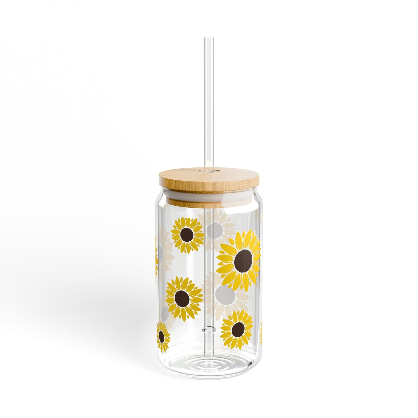 Sunflower Sipper Glass | 16oz Eco-Friendly Drinkware, Perfect for Summer, Gifts for Gardeners, Floral Hydration Jar, Reusable Straw Cup