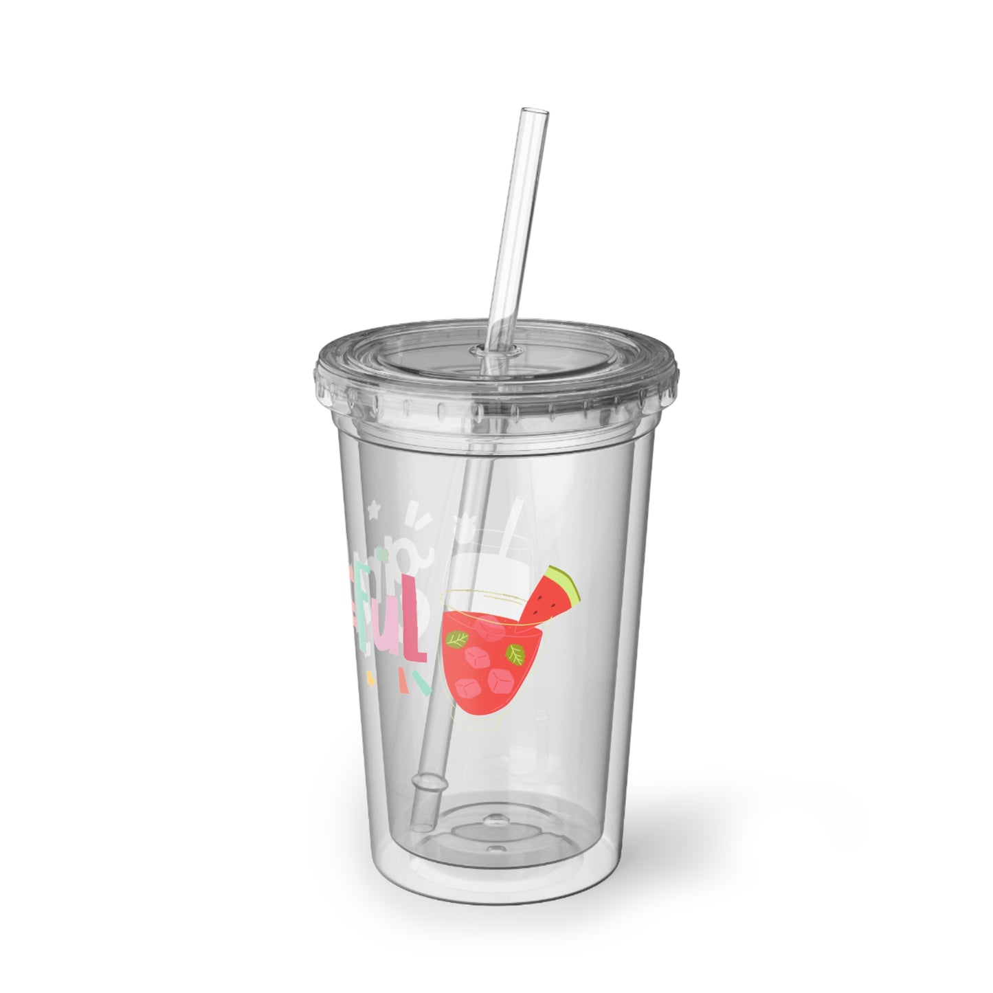 Grateful Acrylic Cup with Straw, Fun Summer Drinkware, Perfect for Parties, Gifts, and Everyday Use, Cute Beverage Tumbler