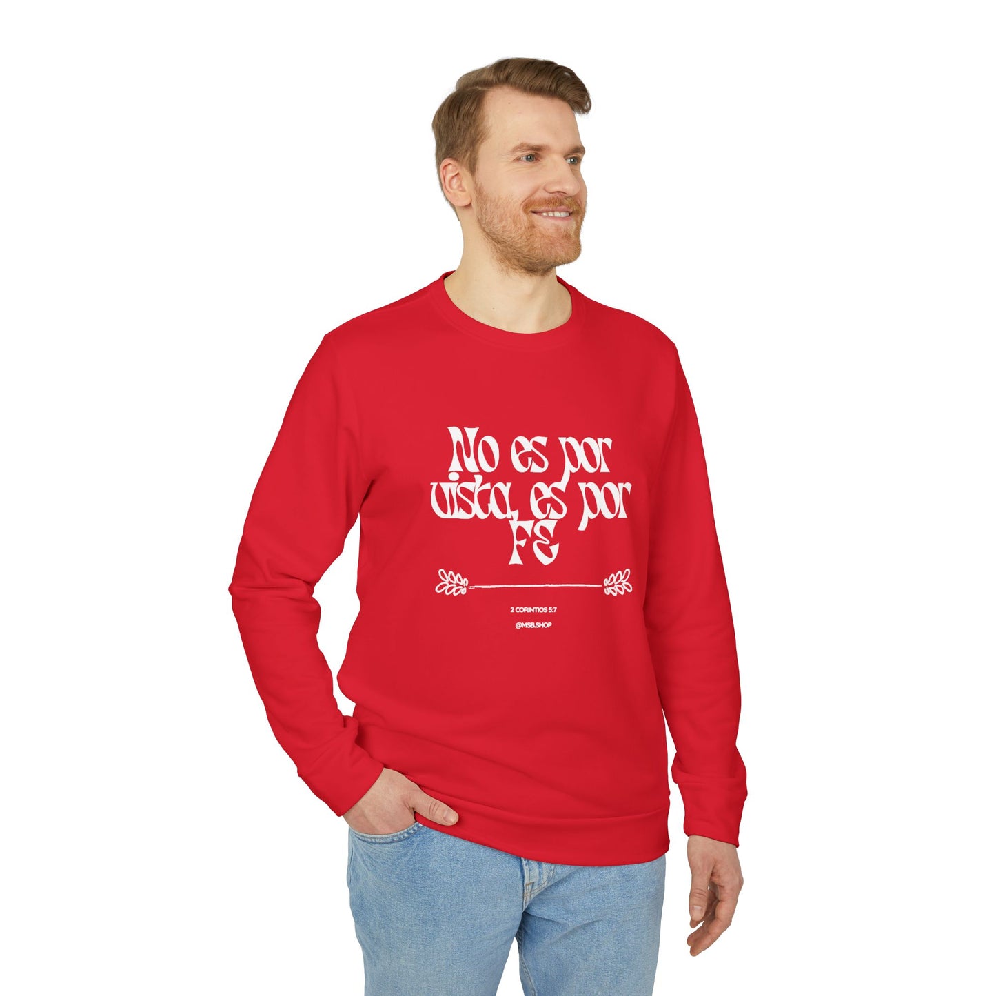 Spanish Phrase Crewneck Sweatshirt – “No es por usar, es por fe” Graphic Pullover