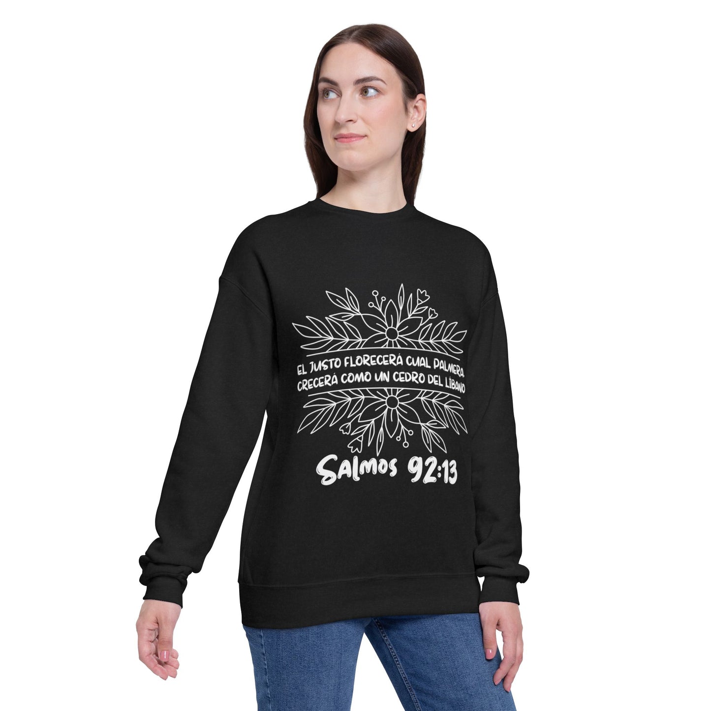 Christian Sweatshirt — Salmos 92:13 Floral Scripture Crewneck