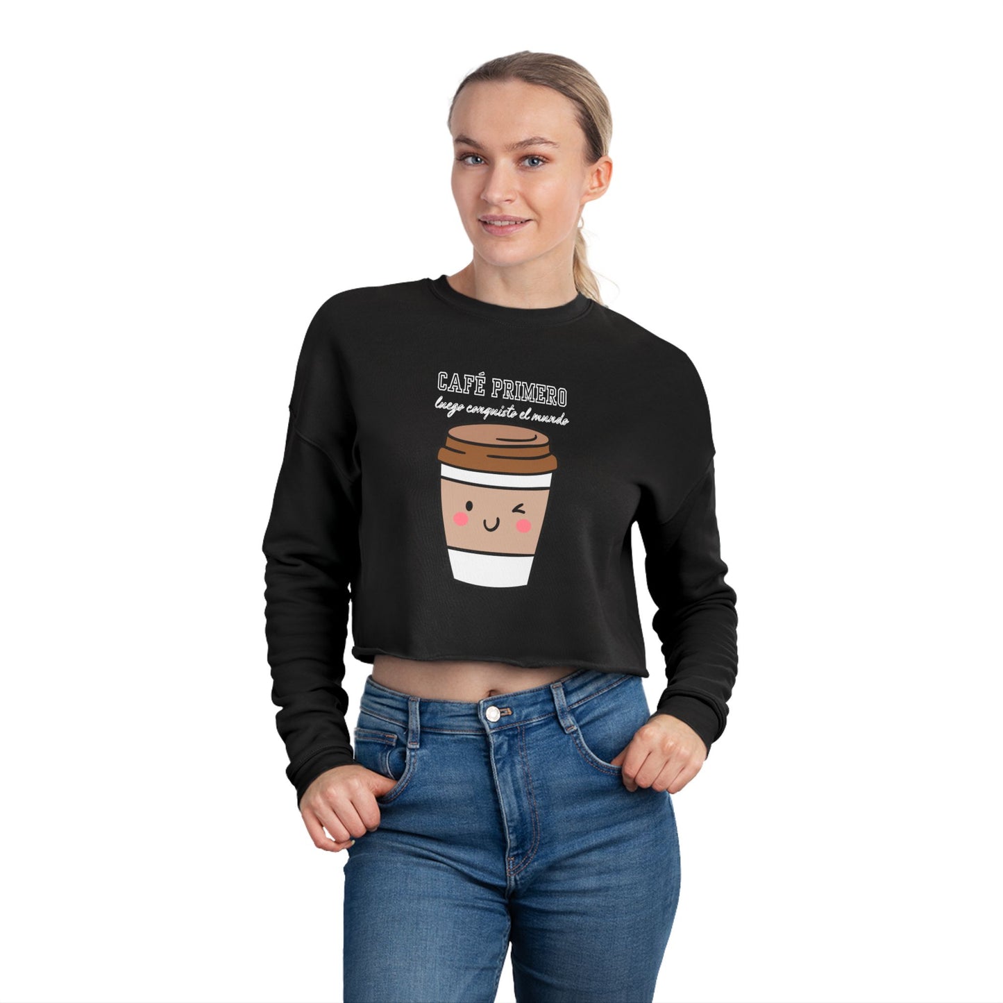Women's Cropped Sweatshirt: Cute Café Friends Coffee Lover Gift, Cozy Outfit for Brunch, Warm Layer for Fall, Cute Gift for Friends, [...]