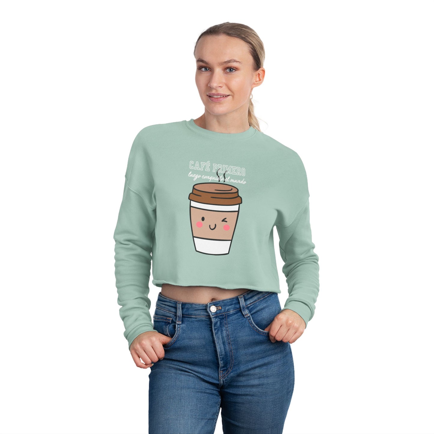 Women's Cropped Sweatshirt: Cute Café Friends Coffee Lover Gift, Cozy Outfit for Brunch, Warm Layer for Fall, Cute Gift for Friends, [...]