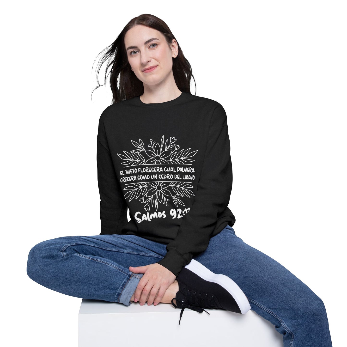Christian Sweatshirt — Salmos 92:13 Floral Scripture Crewneck