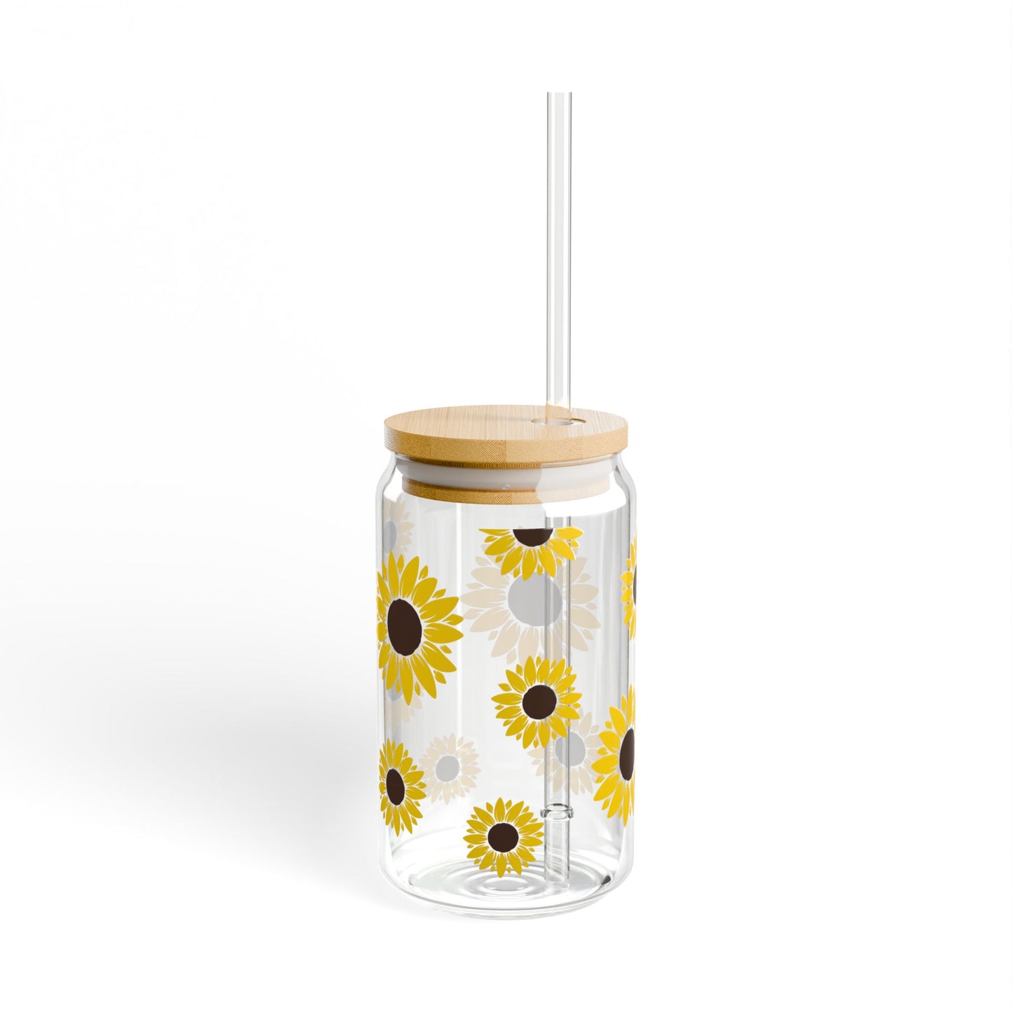 Sunflower Sipper Glass | 16oz Eco-Friendly Drinkware, Perfect for Summer, Gifts for Gardeners, Floral Hydration Jar, Reusable Straw Cup