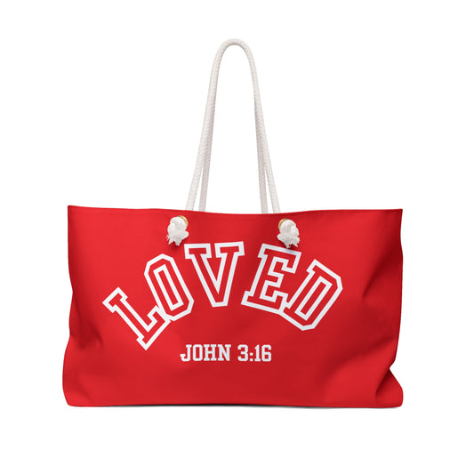 Loved Weekender Bag, Travel Tote, Gym Bag, Red Carryall, Summer Getaway Bag, Perfect for Gym, Weekend Trips, Beach Days